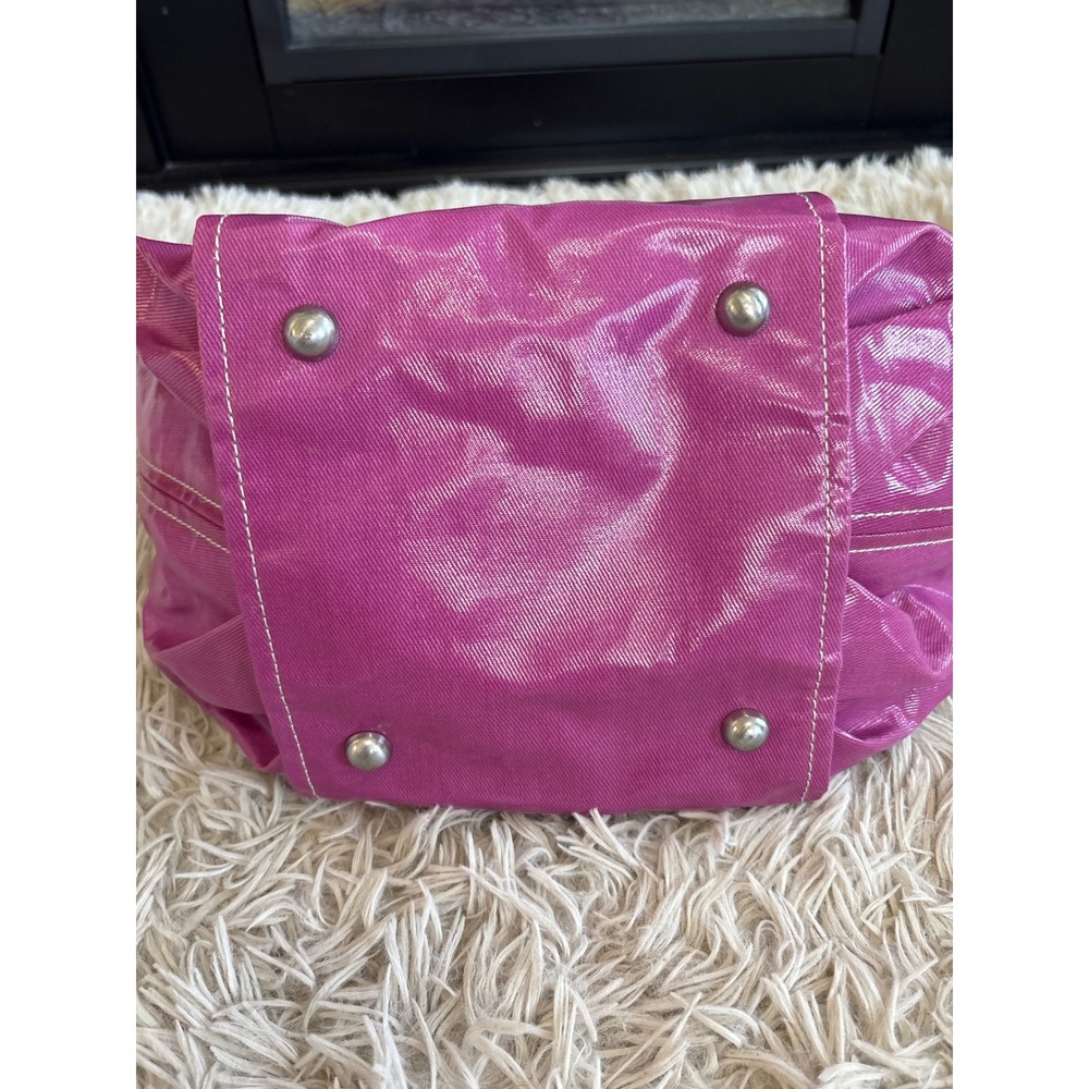 Vintage Boden Pink Canvas Tote Bag Bucket Purse with Brown Leather Trim - Picture 9 of 11